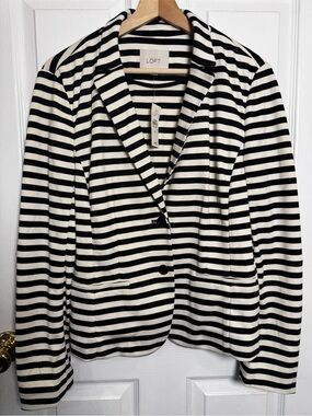 LOFT NWT Black White Breton Striped Knit Blazer Jacket Medium Preppy Classic